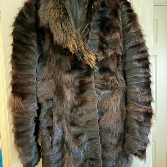 Luxurious Dark Brown Real Mink Fur with Fox Coat - Picture 6 of 15